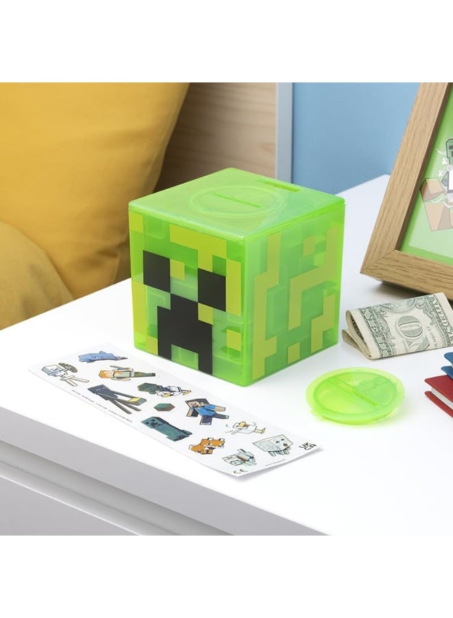 Paladone Minecraft Creeper Maze Safe, Complete The Maze to Unlock Money, Fun Minecraft Block Collectible Toy and Piggy Bank for Kids, Comes with Decorative Stickers