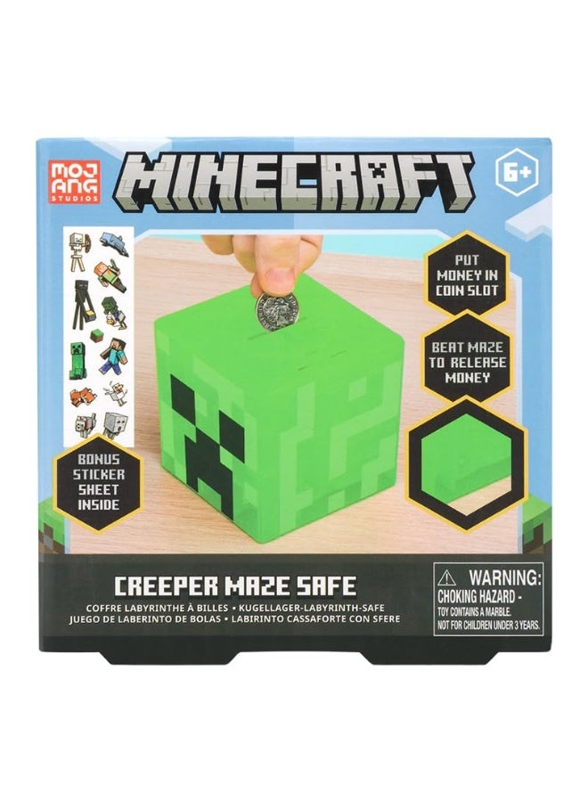 Paladone Minecraft Creeper Maze Safe, Complete The Maze to Unlock Money, Fun Minecraft Block Collectible Toy and Piggy Bank for Kids, Comes with Decorative Stickers