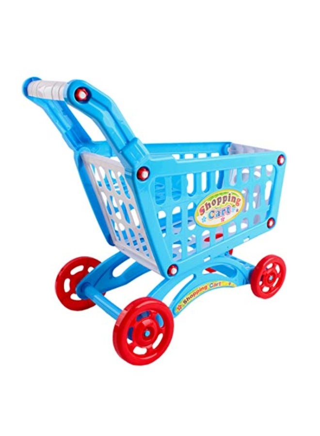 deAO Kids Shopping Cart Trolley Play Set Includes 78 Grocery Food Fruit Vegetables Shop Accessories (Blue)