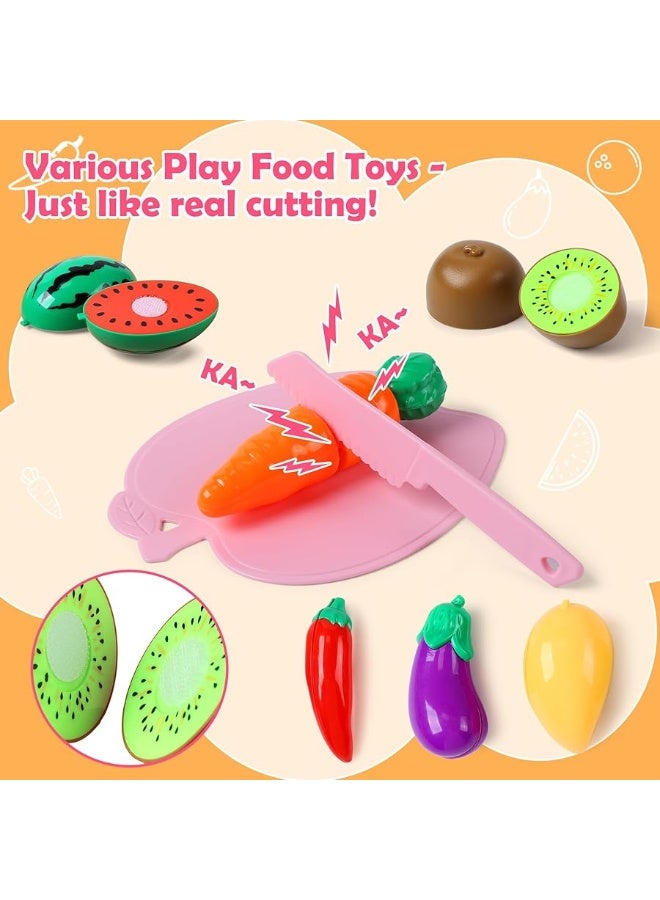 CUTE STONE Pretend Play Kitchen Accessories Toy, Kids Kitchen Playset with Stainless Steel Play Pots and Pans, Cutting Play Food. Storage Box, Cooking Utensils, Kids Cooking Set for Boys Girls