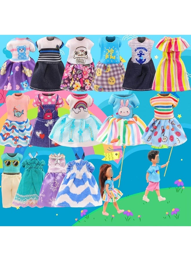 Miunana 12 PCS 5.3 Inch Girl Doll Clothes Dress Outfits and Shoes for Girl Doll Clothing with 2 Pairs of Shoes for 4-6 Inch Girl Dolls Clothes and Accessories Doll Top and Pants