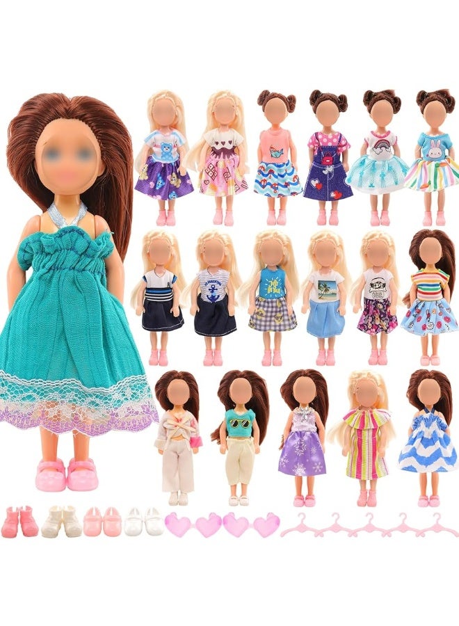 Miunana 12 PCS 5.3 Inch Girl Doll Clothes Dress Outfits and Shoes for Girl Doll Clothing with 2 Pairs of Shoes for 4-6 Inch Girl Dolls Clothes and Accessories Doll Top and Pants