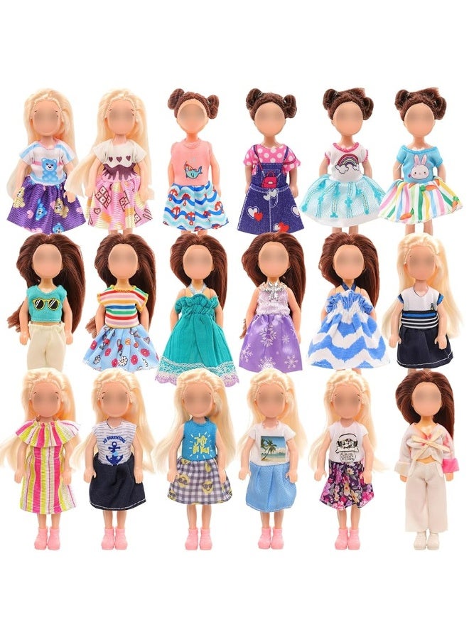 Miunana 12 PCS 5.3 Inch Girl Doll Clothes Dress Outfits and Shoes for Girl Doll Clothing with 2 Pairs of Shoes for 4-6 Inch Girl Dolls Clothes and Accessories Doll Top and Pants