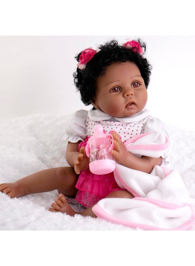 Aori Reborn Baby Dolls Black Lifelike African American Reborn Girl Doll 22 Inch Weighted Biracial Newborn Baby with Teddy Set for Girls Age 3