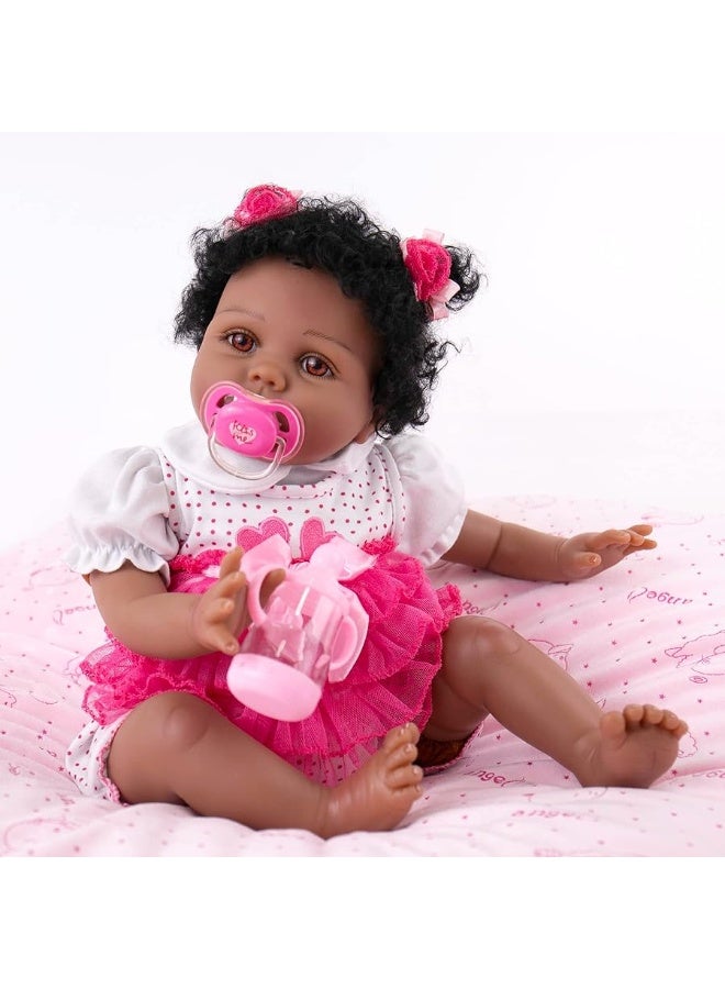 Aori Reborn Baby Dolls Black Lifelike African American Reborn Girl Doll 22 Inch Weighted Biracial Newborn Baby with Teddy Set for Girls Age 3