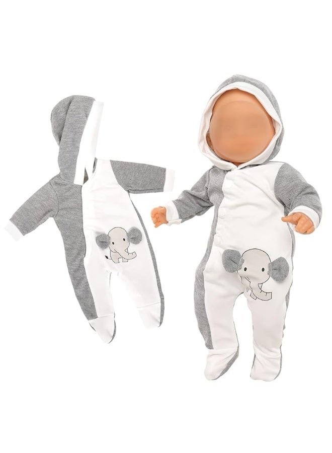 Miunana 13-15 Inch Baby Doll Clothes Elephant Pajamas Outfit 1pcs for New One Year Old 15 Inch Small Baby Doll Clothes Grey and White Doll Pajamas Clothes