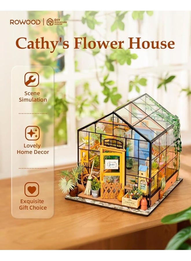 RoWood Miniature House Kit, DIY Miniature Dollhouse Kits for Adults, Mayberry Street Miniatures, Crafts for Adults Teens Kids, Gifts on Birthday Christmas - Cathy's Flower House