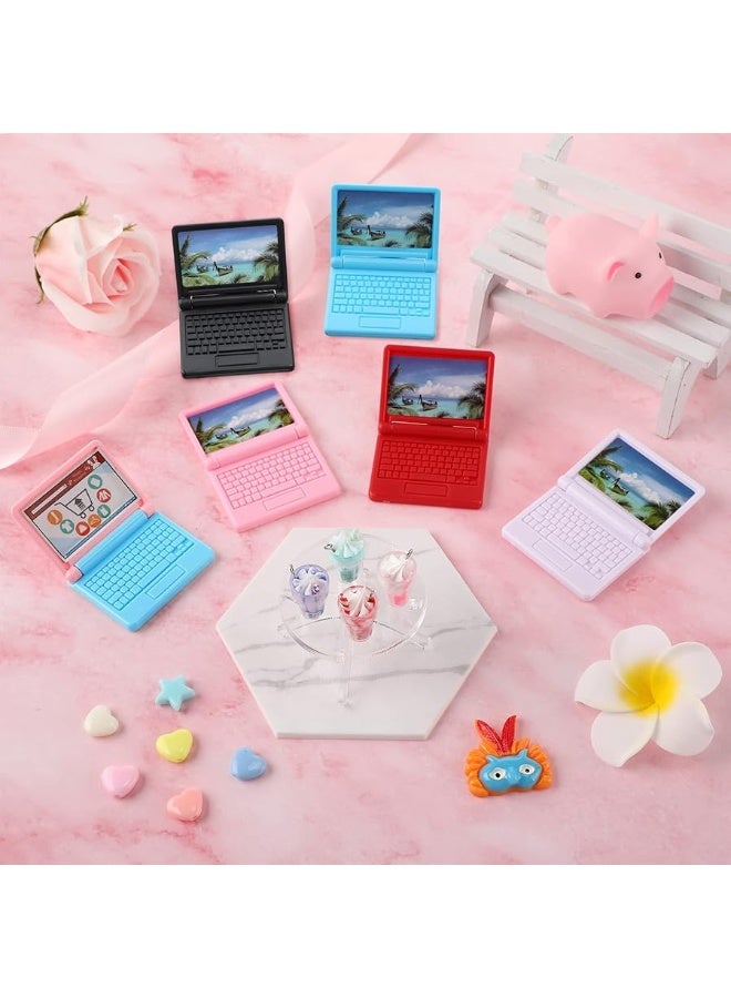 6 Pieces 1:12 Dollhouse Mini Laptop and 4 Pieces Mini Bottle Ice Cream Simulation Notebook Lovely Folding Laptop Model for DIY Dolls House Furniture Accessories (Pink, Red, Purple, Green)