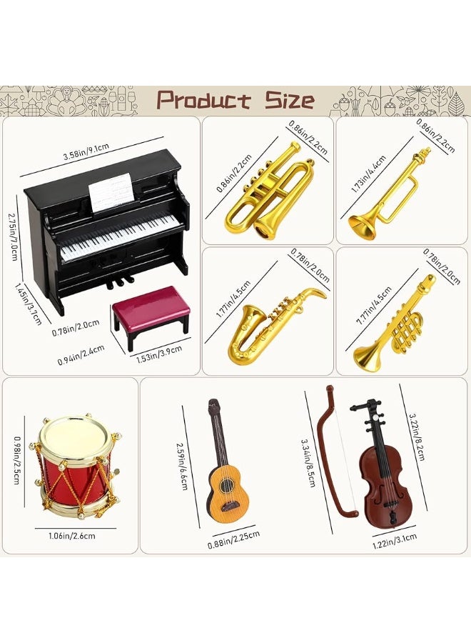 Dollhouse Miniature Musical Instrument Set in 1:12 Scale, Mini Dollhouse Musical Instrument Model Includes Violin Piano Trumpet Saxophone Electric Guitar, Model Accessory for Dollhouse Mini Music Room