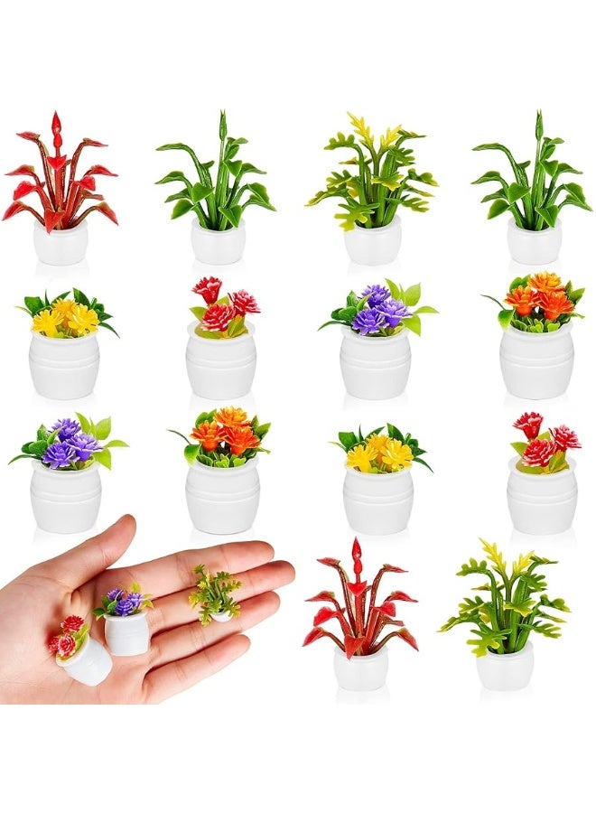 14 Pieces Dollhouse Plant Miniature Bonsai Plant Mini Potted Plant Flower Model Tiny Fake Greenery Ornament Dollhouse Furniture for Christmas Toddlers Girls and Boys Vivid Style