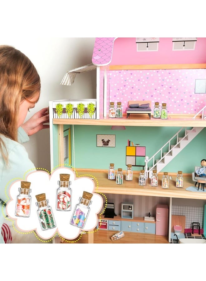 Sumind 50 Pieces Cute Miniature Dollhouse Food Jar Glass Bottle 112 Mini Fruit Simulation Scene Candy Snack Model Game Party Pretend Play Doll House Kitchen Decoration for Dollhouse