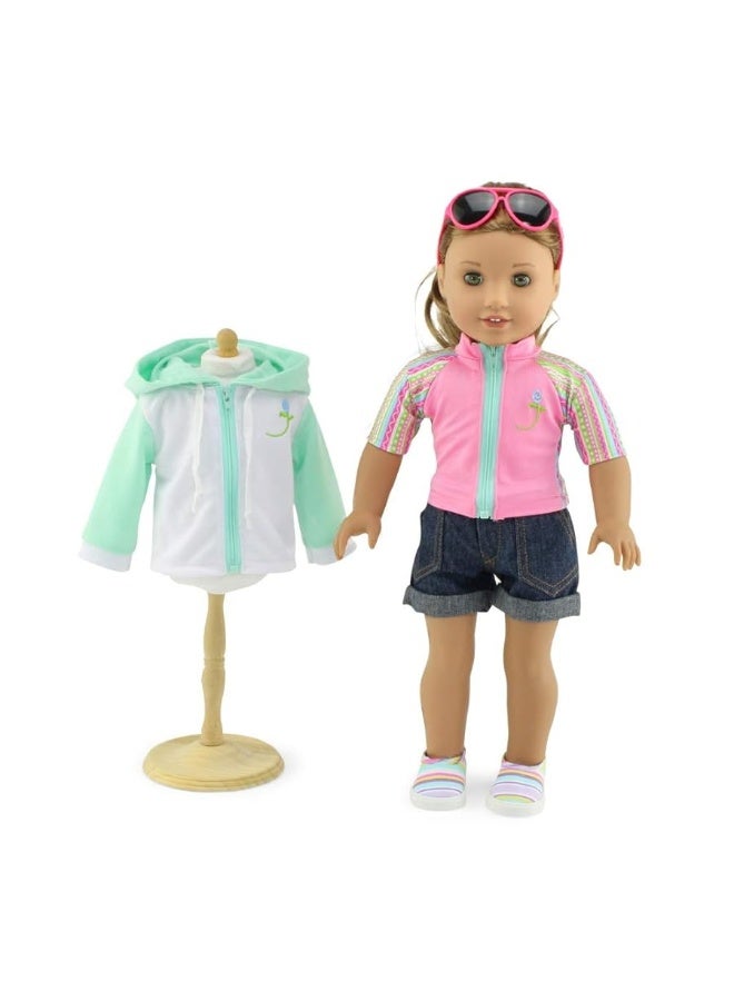 Emily Rose Doll Clothes | 18-inch Doll 7 PC Surfer Swimming Bathing Suit Beach Set, Includes Sunglasses and 18-in Doll Shoes! | Compatible with 18