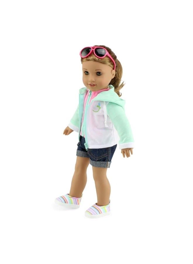 Emily Rose Doll Clothes | 18-inch Doll 7 PC Surfer Swimming Bathing Suit Beach Set, Includes Sunglasses and 18-in Doll Shoes! | Compatible with 18