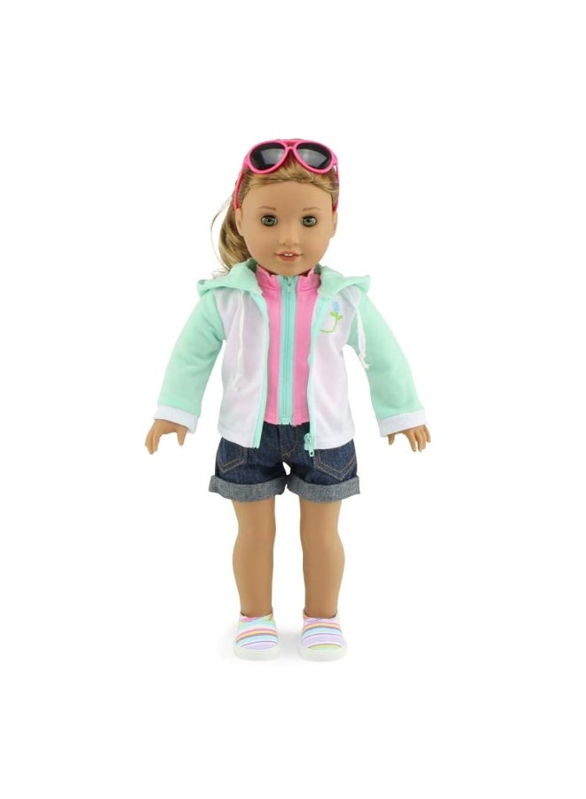 Emily Rose Doll Clothes | 18-inch Doll 7 PC Surfer Swimming Bathing Suit Beach Set, Includes Sunglasses and 18-in Doll Shoes! | Compatible with 18