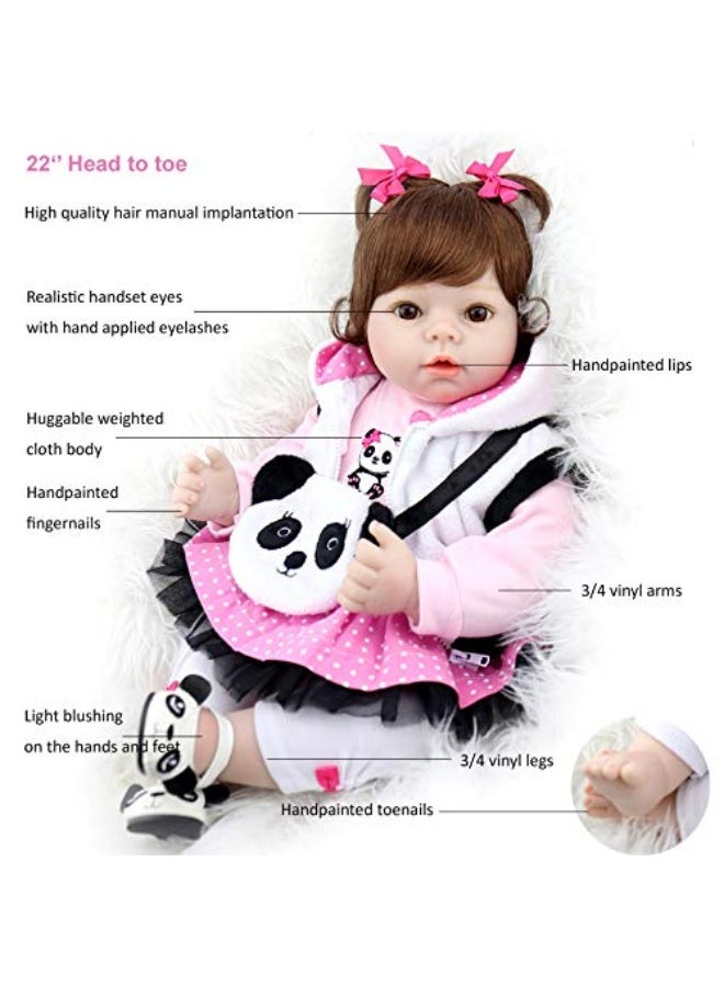 Aori Reborn Baby Dolls - Realistic Baby Doll 22 inch Lifelike Newborn Baby Girl Doll with Panda Theme Gift Set