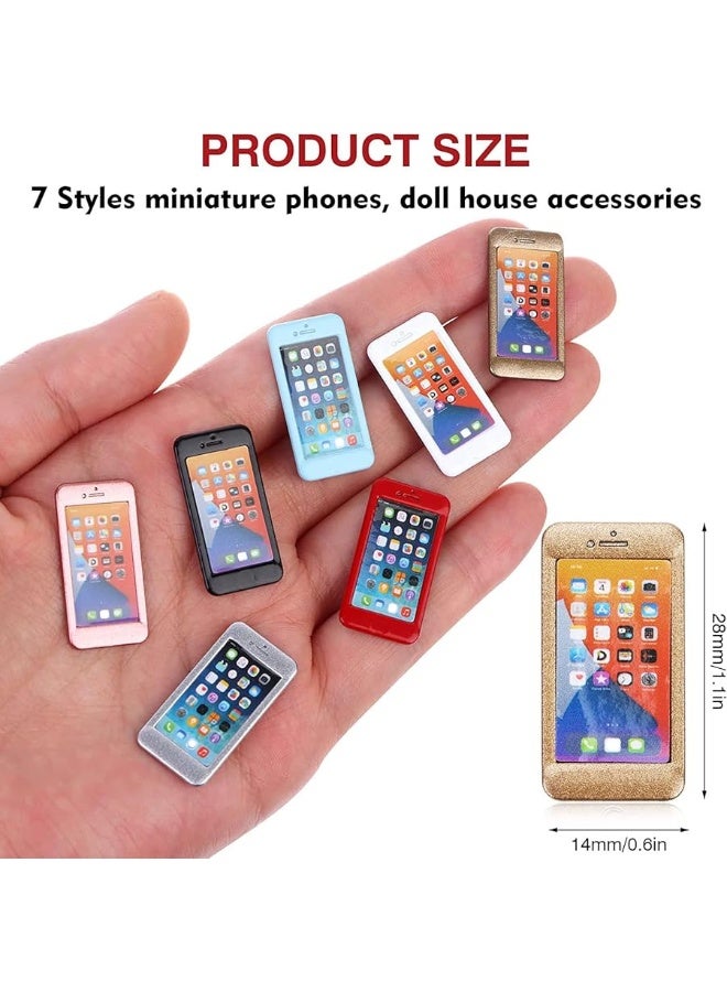 7 Pack 1/12 Scale Dollhouse Cell Phone Simulator Accessories Mini Telephones Dollhouse Accessories Scene Simulation Miniatures Playset