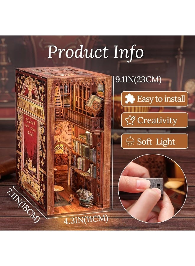 CUTEBEE Book Nook Kit - DIY Miniature House Dollhouse Kit for Adult and Teens, Booknook Bookshelf Decor Alley Model Build with LED Light, Gifts for Family and Friends (Eternal Bookstore)