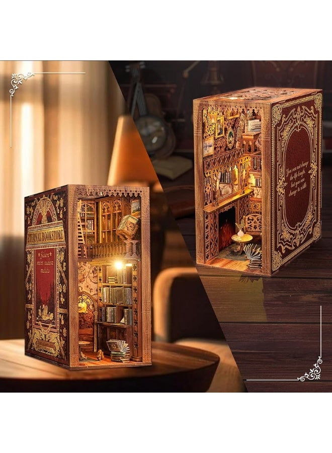 CUTEBEE Book Nook Kit - DIY Miniature House Dollhouse Kit for Adult and Teens, Booknook Bookshelf Decor Alley Model Build with LED Light, Gifts for Family and Friends (Eternal Bookstore)