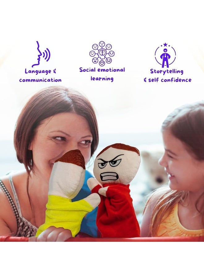 6 Pack Feeling Hand Puppets for Kids with 6 Emotions, with Moveable Arms, Soft Plush Hand Puppets for Toddlers, Early Education Toys, Social Emotional Learning Activities by 4E's Novelty