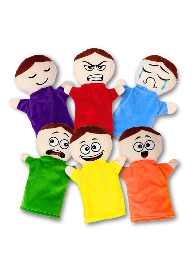 6 Pack Feeling Hand Puppets for Kids with 6 Emotions, with Moveable Arms, Soft Plush Hand Puppets for Toddlers, Early Education Toys, Social Emotional Learning Activities by 4E's Novelty