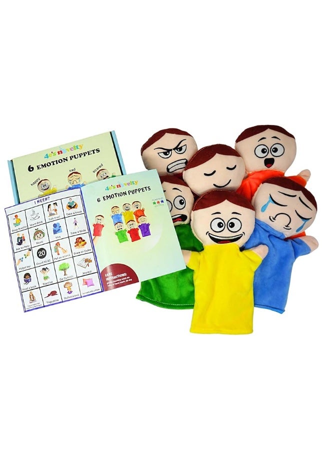 6 Pack Feeling Hand Puppets for Kids with 6 Emotions, with Moveable Arms, Soft Plush Hand Puppets for Toddlers, Early Education Toys, Social Emotional Learning Activities by 4E's Novelty