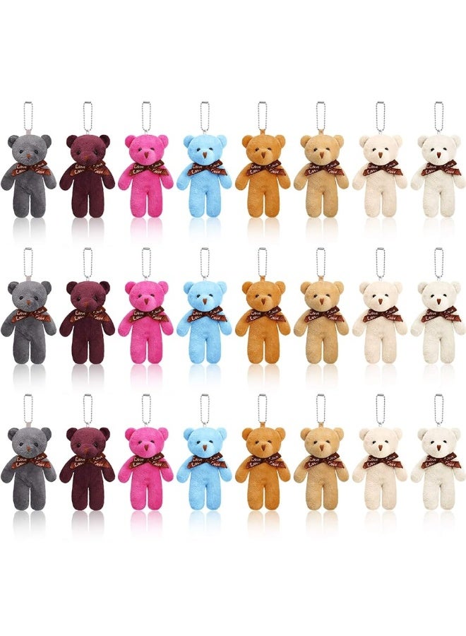 Skylety 24 Pcs Mini Bears 4.7 Inch Tiny Doll Bulk Stuffed Bears Keychain for Graduation Birthday Baby Shower Party Favor(Bright Colors, Classic Style)