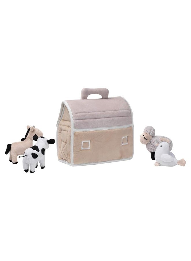 Lambs & Ivy Baby Farm Plush Barn with 4 Stuffed Animals Toy - Taupe/Gray/White