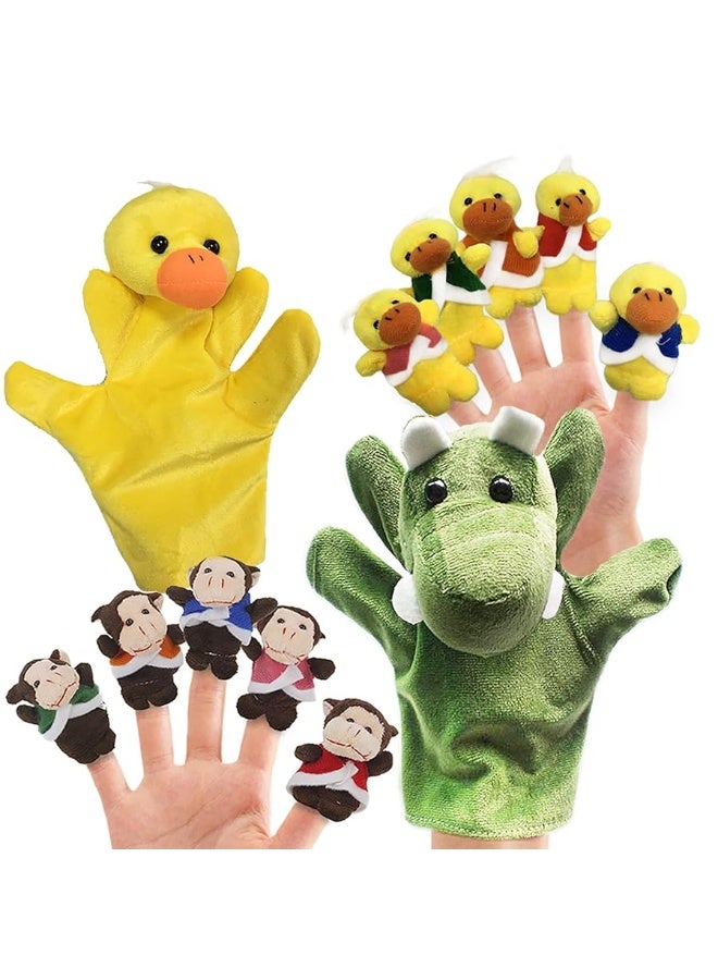 RIY 12pcs Plush Monkeys Ducks Finger Puppets Set for Toddlers with Animals Hand Puppets