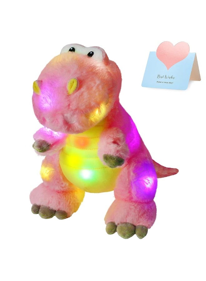 Houwsbaby 13'' Glowing LED T-Rex Dinosaur Light Up Stuffed Animal Soft Colorful Plush Toy Hugging Gift for Kids Boys Girls Babies Accompany at Night Pet Decoration Holiday Birthday,Pink