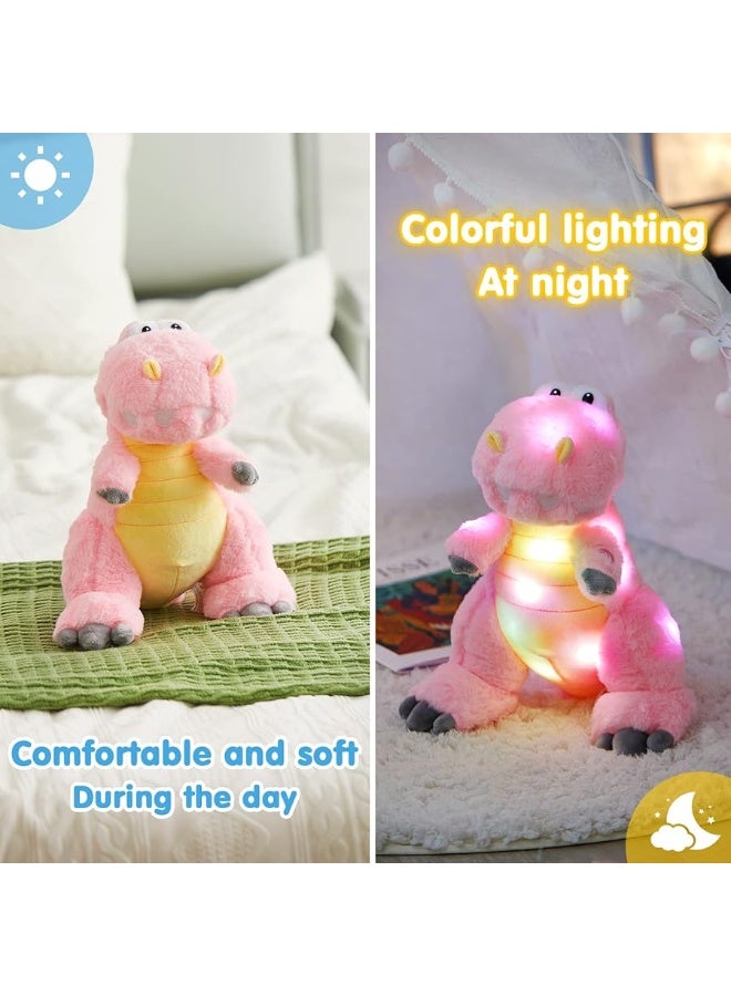 Houwsbaby 13'' Glowing LED T-Rex Dinosaur Light Up Stuffed Animal Soft Colorful Plush Toy Hugging Gift for Kids Boys Girls Babies Accompany at Night Pet Decoration Holiday Birthday,Pink