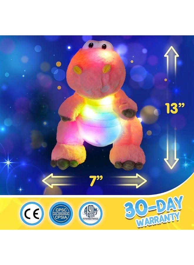 Houwsbaby 13'' Glowing LED T-Rex Dinosaur Light Up Stuffed Animal Soft Colorful Plush Toy Hugging Gift for Kids Boys Girls Babies Accompany at Night Pet Decoration Holiday Birthday,Pink