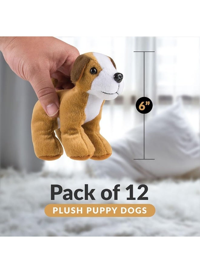 Bedwina Plush Puppy Dogs - (Pack of 12) 6 Inches Tall Stuffed Animals Bulk Assorted Puppies and Cute Stuffed Plushed Dog Puppies Assortment, Stocking Stuffers