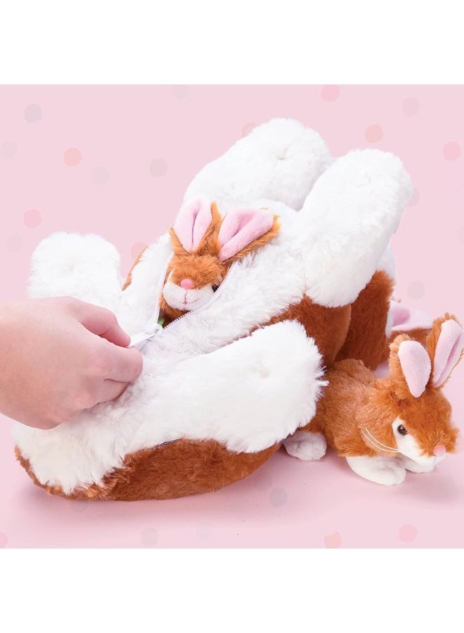 Plush Bunny Rabbit with Zippered Pouch for Little Baby Bunnies, Bunny Stuffed Animal, Easter Bunny Stuffed Animal, Perfect for Easter Gift and Easter Basket