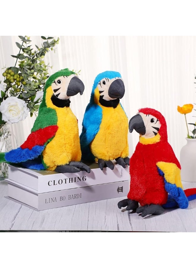 Jexine 3 Pcs Macaw Parrot Plush Toy Soft Stuffed Animal Toy Parrot Bird Stuffed Animal Blue Red Stuffed Parrot for Gifts Doll, 9.8 Inch