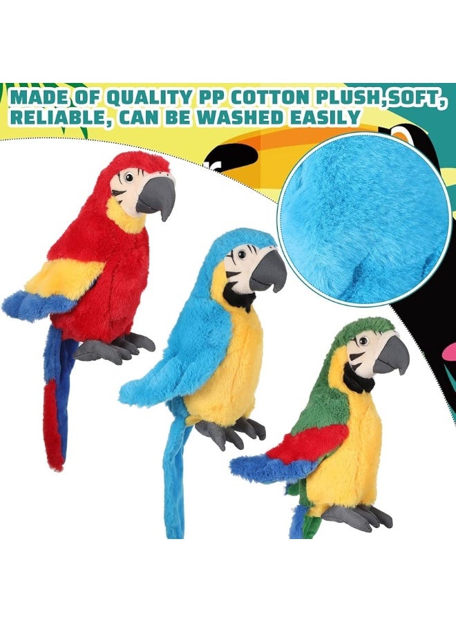 Jexine 3 Pcs Macaw Parrot Plush Toy Soft Stuffed Animal Toy Parrot Bird Stuffed Animal Blue Red Stuffed Parrot for Gifts Doll, 9.8 Inch