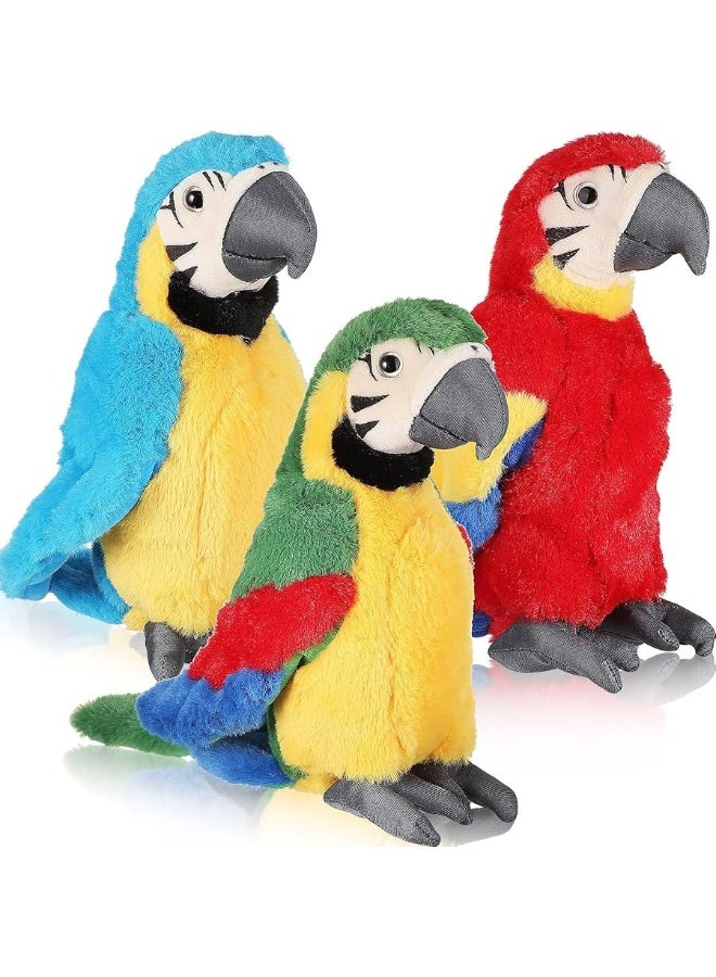 Jexine 3 Pcs Macaw Parrot Plush Toy Soft Stuffed Animal Toy Parrot Bird Stuffed Animal Blue Red Stuffed Parrot for Gifts Doll, 9.8 Inch