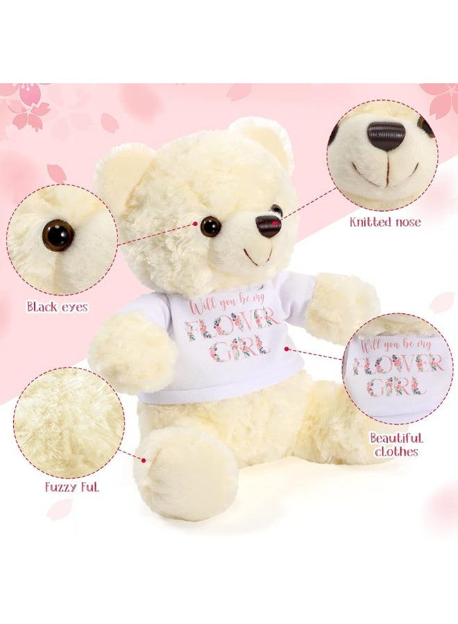 Jexine 2 Pieces Wedding 10 Inch Bear Stuffed Animal Will You Be My Flower Girl Ring Boy Proposal Gifts from Bride Groom with Clothing for Wedding Proposal Anniversary Party (Flower Girl, Ring)