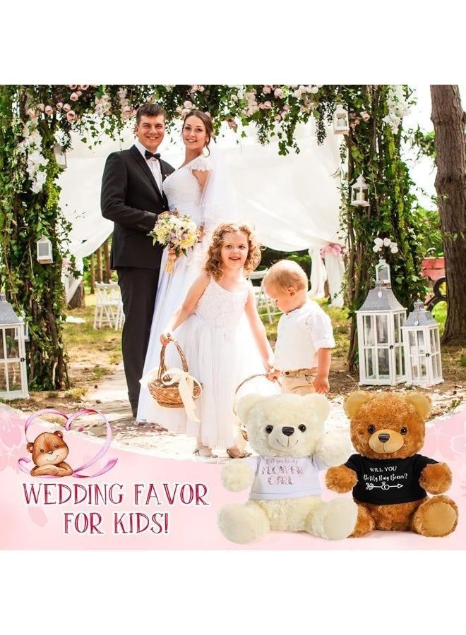 Jexine 2 Pieces Wedding 10 Inch Bear Stuffed Animal Will You Be My Flower Girl Ring Boy Proposal Gifts from Bride Groom with Clothing for Wedding Proposal Anniversary Party (Flower Girl, Ring)