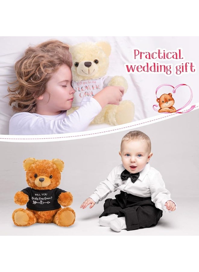 Jexine 2 Pieces Wedding 10 Inch Bear Stuffed Animal Will You Be My Flower Girl Ring Boy Proposal Gifts from Bride Groom with Clothing for Wedding Proposal Anniversary Party (Flower Girl, Ring)