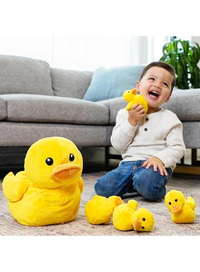 PREXTEX Plush Duck Toys Stuffed Animal with 5 Ducks Baby Stuffed Animals - Big Duck Zippers 5 Little Plush Baby Ducklings - Duck Plush Toys for Kids 3-5 - Duck & Duckling Toy - Gift for Duck Lovers