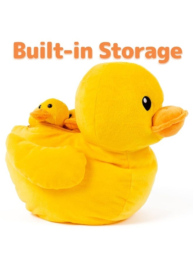 PREXTEX Plush Duck Toys Stuffed Animal with 5 Ducks Baby Stuffed Animals - Big Duck Zippers 5 Little Plush Baby Ducklings - Duck Plush Toys for Kids 3-5 - Duck & Duckling Toy - Gift for Duck Lovers