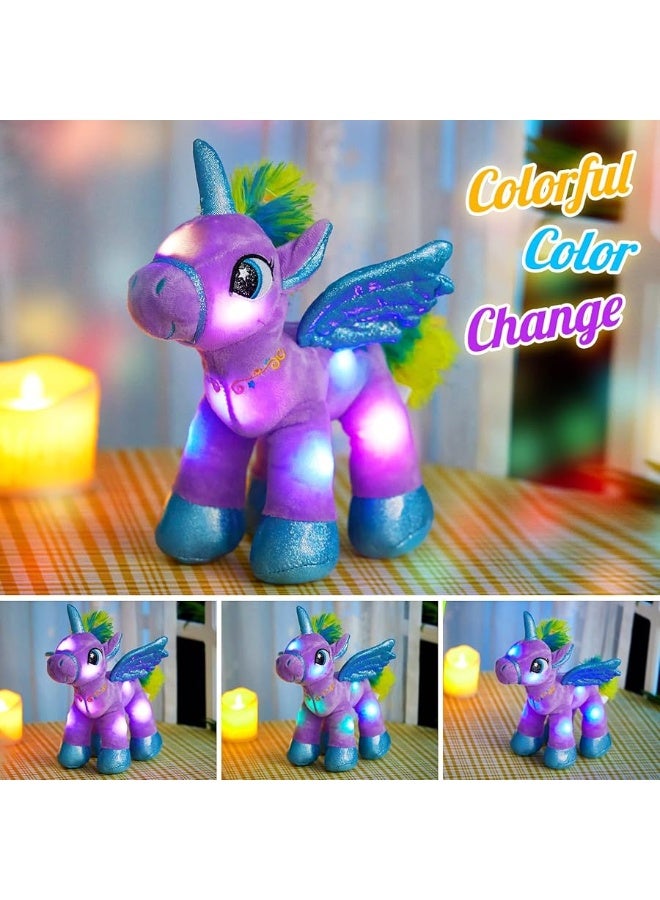 Houwsbaby 14 Purple LED Light Up Unicorn Stuffed AnimalUnicorn Plush ToyGlowing Horse Plush Toy Night Light Glitter Present for Kids Boys Girls Present for Easter Birthday Festival Christmas