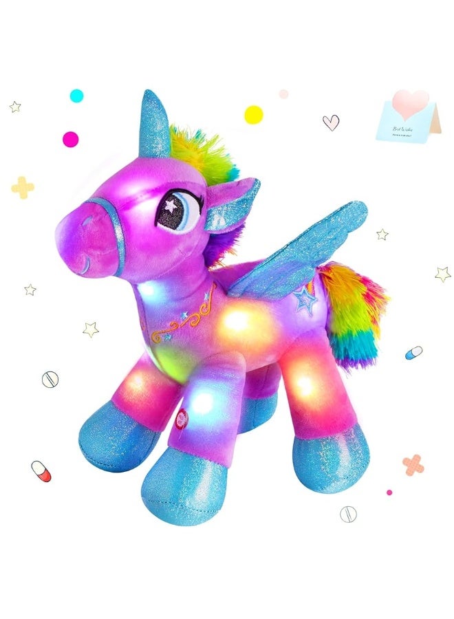 Houwsbaby 14 Purple LED Light Up Unicorn Stuffed AnimalUnicorn Plush ToyGlowing Horse Plush Toy Night Light Glitter Present for Kids Boys Girls Present for Easter Birthday Festival Christmas