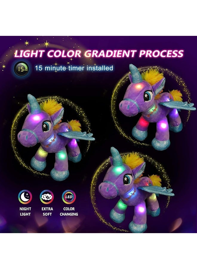 Houwsbaby 14 Purple LED Light Up Unicorn Stuffed AnimalUnicorn Plush ToyGlowing Horse Plush Toy Night Light Glitter Present for Kids Boys Girls Present for Easter Birthday Festival Christmas