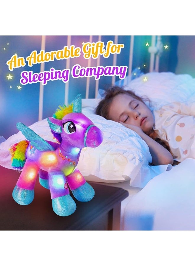 Houwsbaby 14 Purple LED Light Up Unicorn Stuffed AnimalUnicorn Plush ToyGlowing Horse Plush Toy Night Light Glitter Present for Kids Boys Girls Present for Easter Birthday Festival Christmas