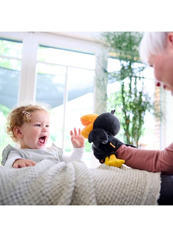 HABA Theo The Raven Glove Puppet with Cherries - Beak Opens Wide with Opening to Eat The Fabric Fruit