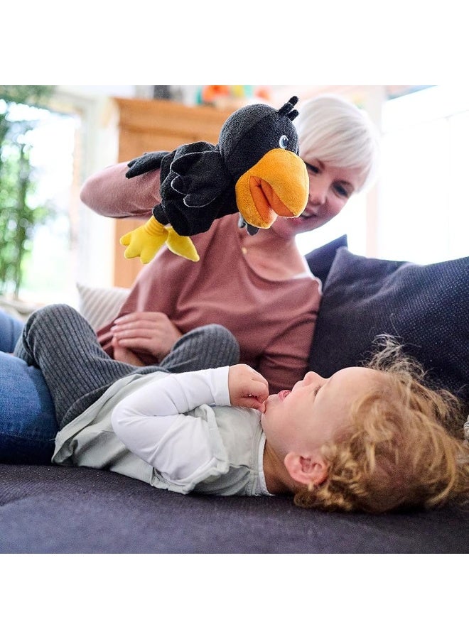 HABA Theo The Raven Glove Puppet with Cherries - Beak Opens Wide with Opening to Eat The Fabric Fruit