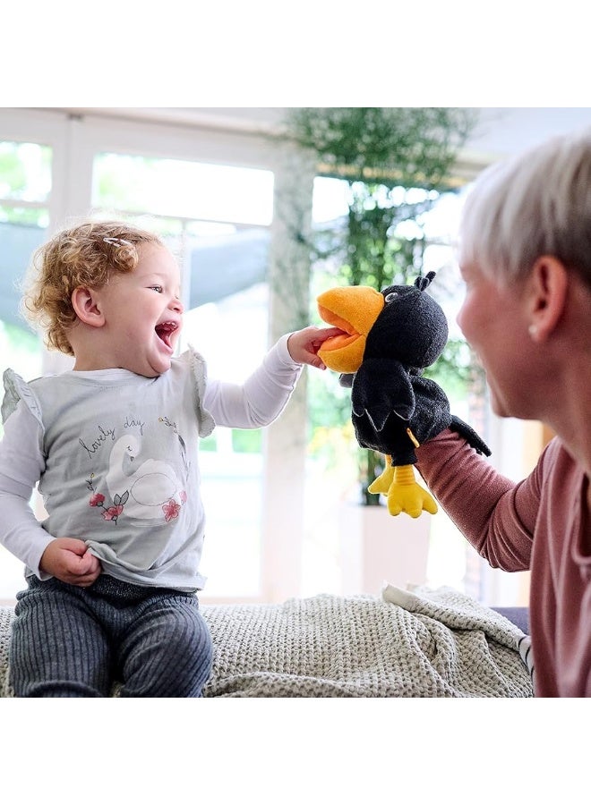 HABA Theo The Raven Glove Puppet with Cherries - Beak Opens Wide with Opening to Eat The Fabric Fruit