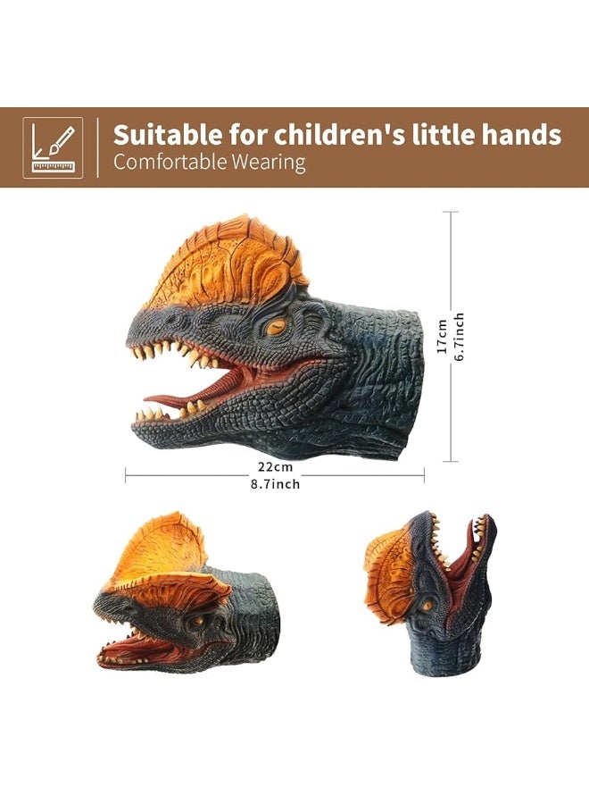 Yolococa Dinosaur Hand Puppets Realistic Latex Soft Animal Head Toys Set, Hand Puppet Toys Gift for Kids, Party Show Imaginative Play (Tyrannosaurus & Triceratops & Dilophosaurus)