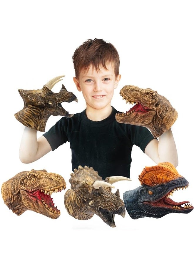 Yolococa Dinosaur Hand Puppets Realistic Latex Soft Animal Head Toys Set, Hand Puppet Toys Gift for Kids, Party Show Imaginative Play (Tyrannosaurus & Triceratops & Dilophosaurus)